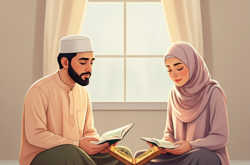 Muslim couple reading Quran together and Sustaining Love and Faith they have for each othere