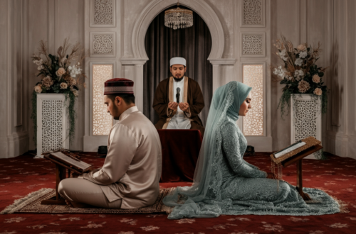 A collage featuring moments from a Muslim marriage in Uttar Pradesh, including a serene Nikah ceremony, traditional Manjha ritual, and a grand Baraat procession, showcasing a blend of cultural traditions and modern elements.