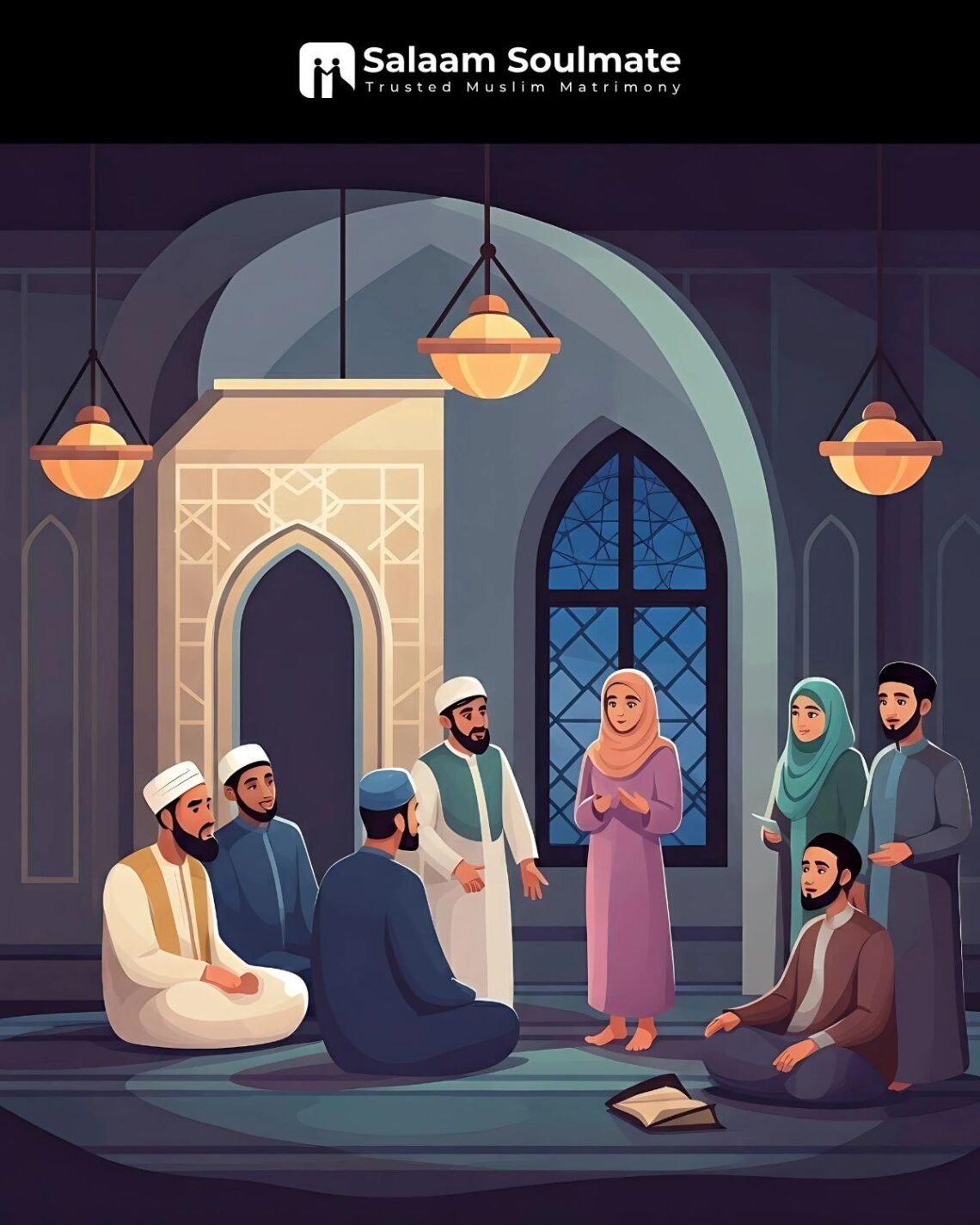 A chart illustrating the concept of Islamic Guide to Compatibility (Kafa’ah) in Marriage, highlighting key dimensions such as shared faith, values, and mutual respect.